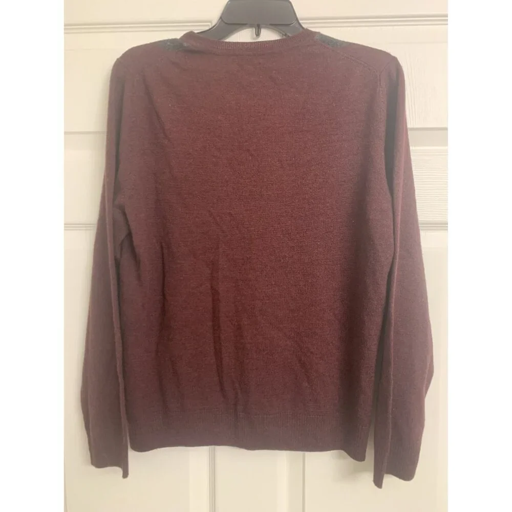 APT 9 Merino Wool Argyle Burgundy Sweater V-Neck Size M‎